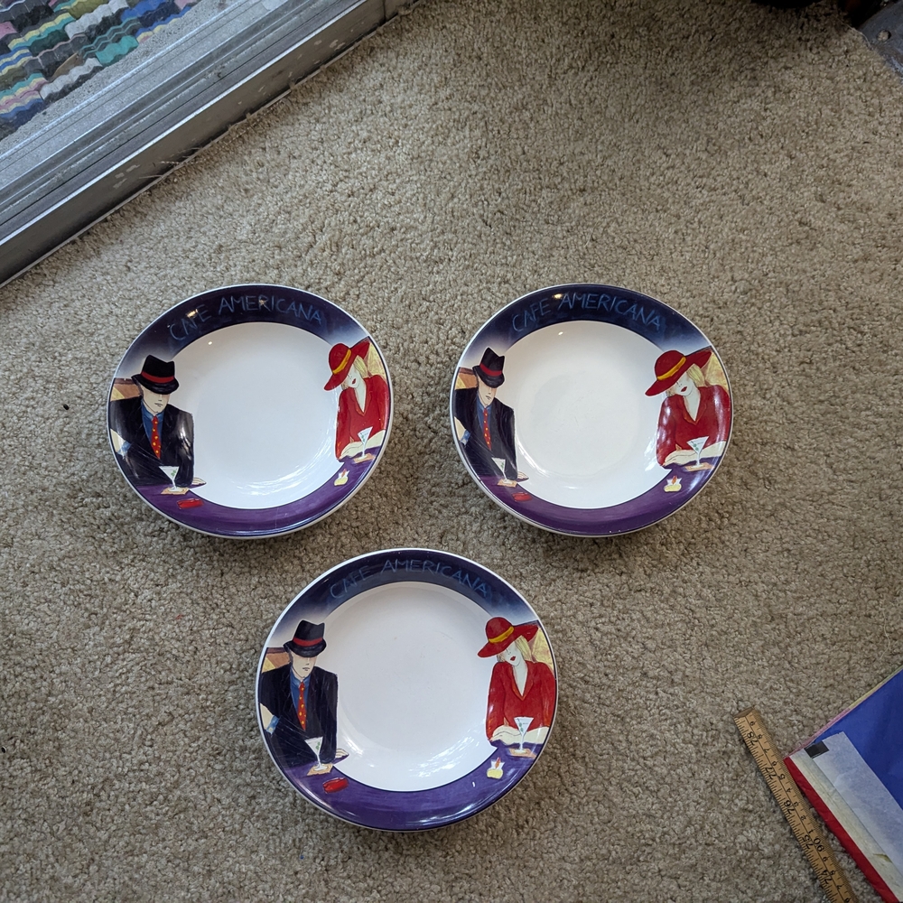 Sango " Cafe Americana" 1998 Collection Red and Purple Bowls- Set of 3.